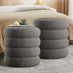 Gericco 17" in Diameter Round Ottoman with Storage for Living Room Foot Stool Modern Upholstered Vanity Stool Ottoman Foot Rest, Set of 2 - 1 of 4