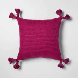 Textured With Tassels Square Throw Pillow Purple - Opalhouse