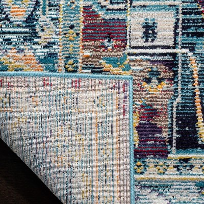 Teal and Purple Synthetic Hand-knotted Round Area Rug