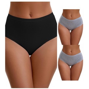 INSPIRE CHIC Women's Cotton High Waist Briefs Breathable Underwear, Available in Plus Size 3 Packs - 1 of 4