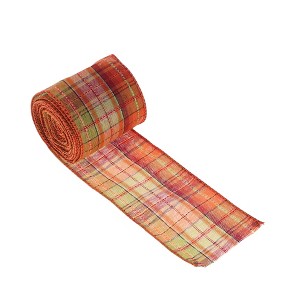 Unique Bargains Gift Wrap Ribbons Tartan Christmas Bow Polyester Pumpkin 118.11"x2.48" 1 Pc - 1 of 4