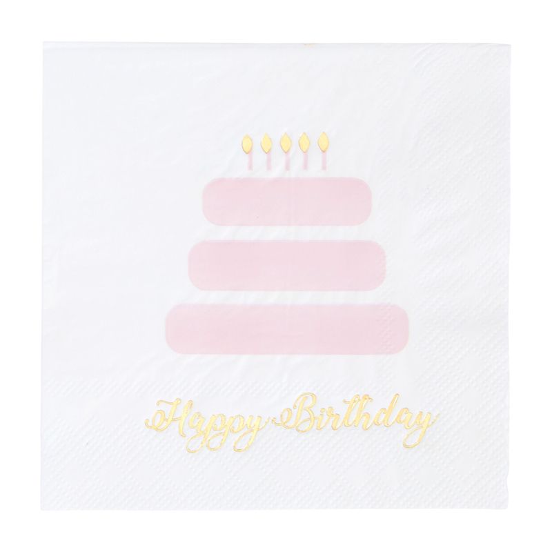 Blue Panda 50 Pack Light Pink Happy Birthday Cocktail Napkins with Gold Foil Accents, 3-Ply, 5 x 5 In, 4 of 9