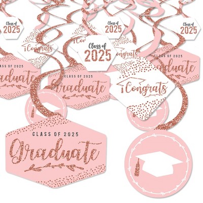 Big Dot of Happiness Rose Gold Graduation Class of 2025 Decorations Hanging Swirls - Set of 40