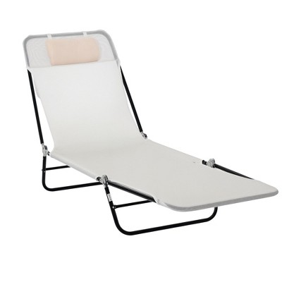 Outsunny Foldable Outdoor Chaise Lounge Chair, 6-Level Reclining Camping Tanning Chair with Breathable Mesh Fabric and Headrest