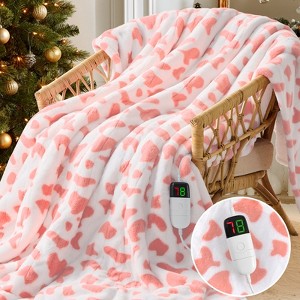 Inhand Heated Blanket Electric Throw - 50"x60" Cow Print Flannel Heating Blanket Throw Auto-Off 10 Heat Level Over-Heat Protection - 1 of 4