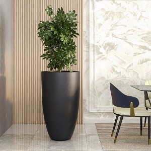 LeisureMod Crete Fiberstone Tapered Round Planter Pot with Drainage Holes for Indoor/Outdoor Use - 1 of 4