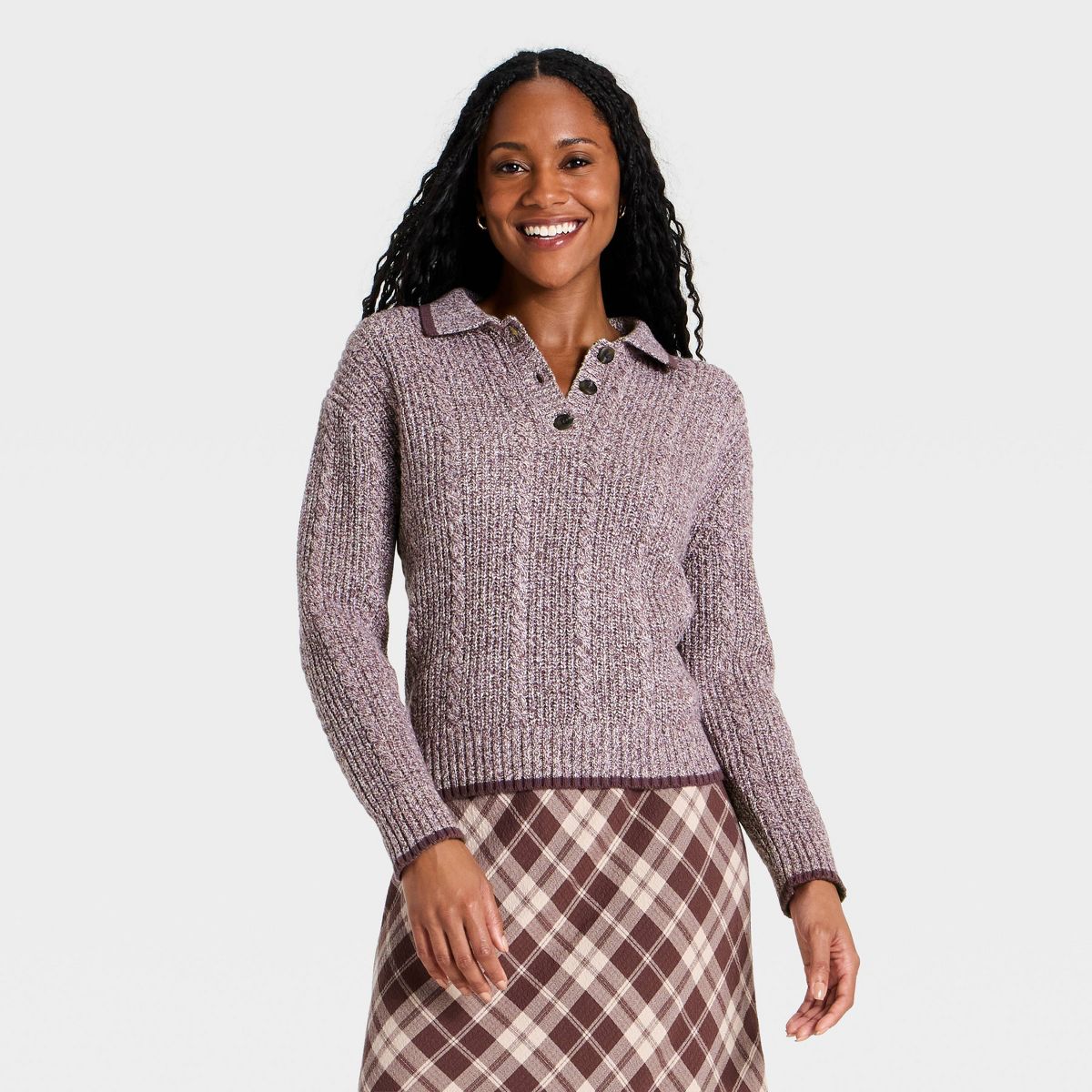 Women's Cable Collared Pullover Sweater - Universal Thread™