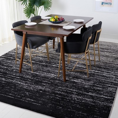 Silver and Black Abstract Low Pile Area Rug, 9' x 12'