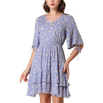 INSPIRE CHIC Women's Flare Sleeve V Neck Ruffle Hem Dress