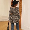 Women's Printed Puff Sleeve T-Shirt - Stylish Tie-Waist Blouse with Floral Pattern, Elegant Long Sleeve Casual Top - 2 of 4