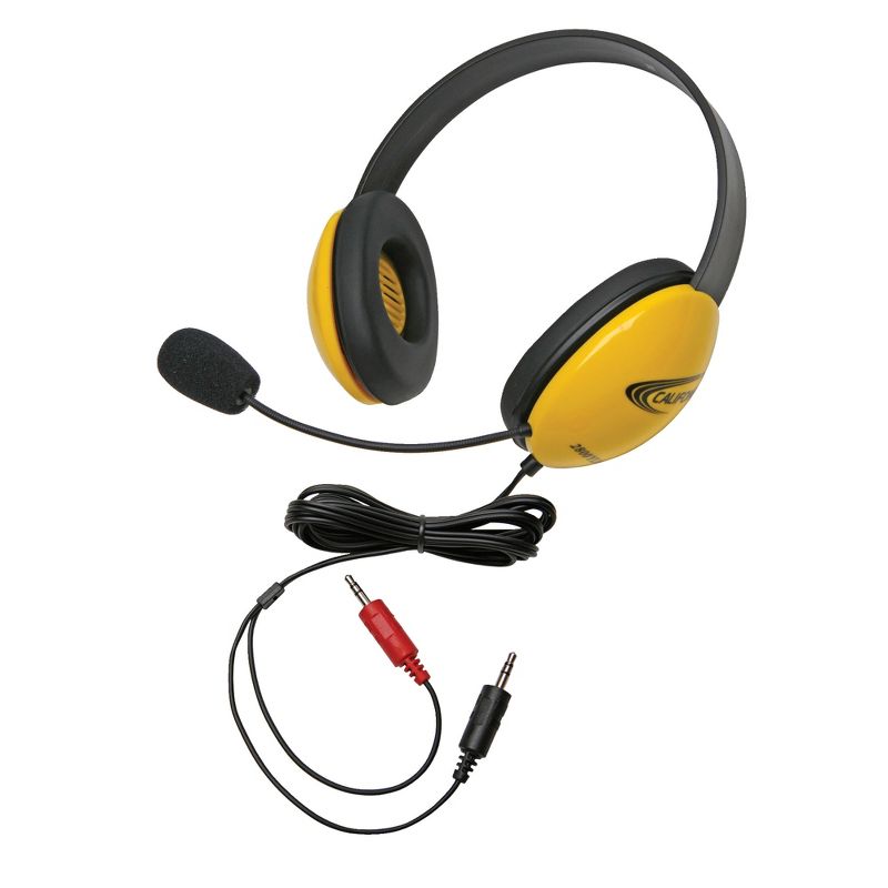 Califone Listening First 2800YL-AV Over-Ear Stereo Headset with Gooseneck Microphone, Dual 3.5mm Plug, Yellow, Each, 1 of 2