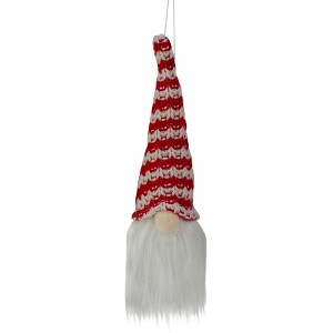 Northlight 8" Lighted Red and White Knit Gnome Head Christmas Ornament - 1 of 4