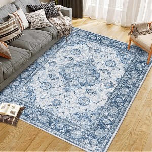 Area Rugs Traditional Vintage Floral Printed Rug Washable Non Slip Floor Carpet Soft Low Pile Rug for Living Room - 1 of 4