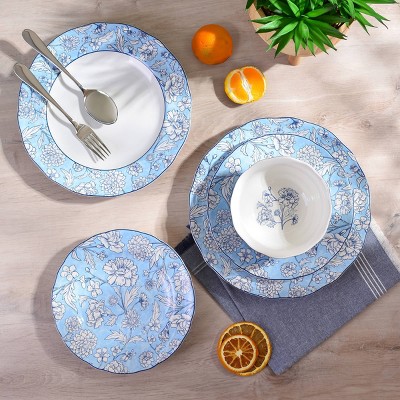 Cleremont Blue Floral Porcelain 12-Piece Dinnerware Set