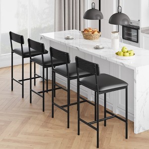Whizmax Bar Stools Set of 4 Kitchen Bar Stools with Footrest PU Upholstered Counter Height Barstools Bar Chairs with Back for Kitchen Island Black