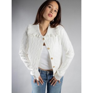 Jess by Meiko Women''s Ruffle Collar Cable Knit Cardigan - 1 of 4
