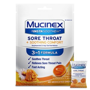 Mucinex Instasoothe Sore Throat Medicated Drops - Honey & Echinacea - 40ct - 1 of 4