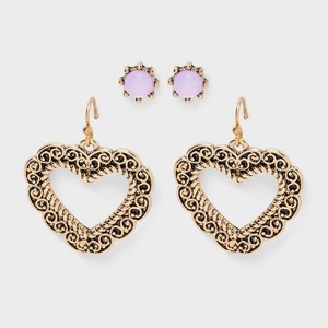 Filigree Heart Drop Earring Set 2pc - Wild Fable™ Gold - 1 of 3