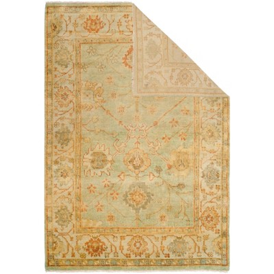 Elegant Oushak Dark and Light Green Hand-Knotted Wool Rug 6' x 9'