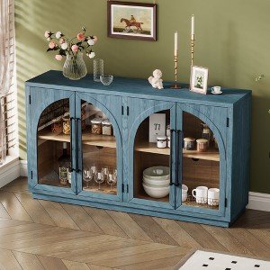 Okak Retro Minimalist Curved Kitchen Sideboard with Gold Handles and Adjustable Dividers for Living Room - 1 of 4