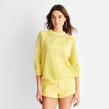 Women's Floral Print Long Sleeve Crewneck Jacquard Sweater - Future Collective™ with Jenny K. Lopez Yellow