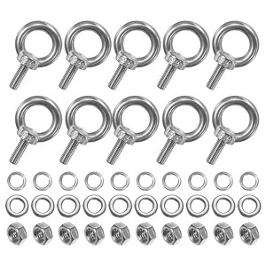 Unique Bargains Stainless Steel Durable Rust-Resistant Eyebolts with Nuts Washers Male Screw for Fastening 10 Pcs - 1 of 4