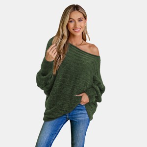 Women's Chic Soft Ribbed Knit Pullover with Batwing Sleeves Sweater - Cupshe - 1 of 4