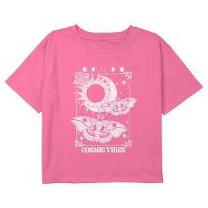 Girl's Lost Gods Cosmic Vibes Moths Tarot Crop Top T-Shirt - 1 of 3