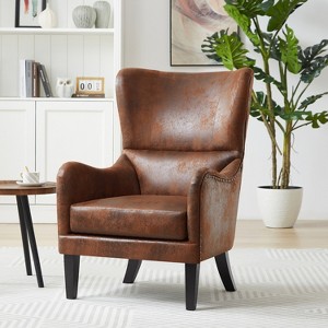Christopher Knight Home Salerno Contemporary Microfiber Wingback 41" High Back Club Chair, Brown - 1 of 4