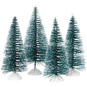 Northlight Set of 4 Frosted Mini Bottle Brush Pine Christmas Village Trees - 3"