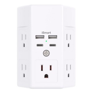 Itopfox Multi Plug Outlet with 5 AC Outlets & 4 USB Ports (2 USB-C), 1800J Surge Protector, Wall Mountable Power Strip for Home, Office, Dorm - 1 of 4