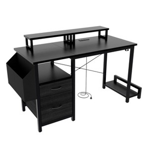 Vynxaria Computer Desk with Power Outlet, 2 Monitor Stands & Storage ¨C Reversible Office/Writing/Gaming Desk with Easy Assembly - 1 of 4