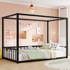 1Pc Floor Bed Frame, Black Metal Low Profile House-Style Design with Guardrails, Mosquito Net Ready - Baofuwish - 2 of 4