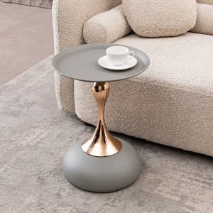 Small Metal Round End Table with Mermaid Tail Pedestal and Tray-Style Top for Living Room - 1 of 4