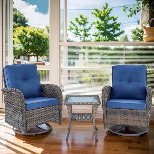 Buenhomino Patio Swivel Chairs Set of 2 and Side Table, Outdoor Swivel Rocker Chairs with High Back and Thick Cushions, Wicker Patio Furniture Set - 1 of 4