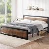 DobleePy King Size Bed Frame with Headboard, 14" Platform Bed No Box Spring Needed, Retro Brown Metal Frame with Storage, Easy Assembly - 3 of 4