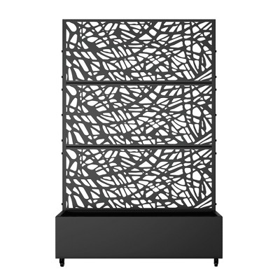 Lirago 6 ft. H x 4 ft. W Metal Planter Box privacy screen Garden Bed with Trellis and Wheels - Black