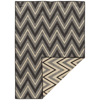 5'x8' Salonika Zig Zag Rug Off White/Black/Gray - Linon