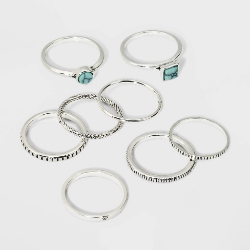 Clear Stone and Four Thin Ring Set 5pc - A New Day™ Silver 8