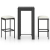 vidaXL 3 Piece Patio Bar Set with Cushions Poly Rattan Black - 2 of 4