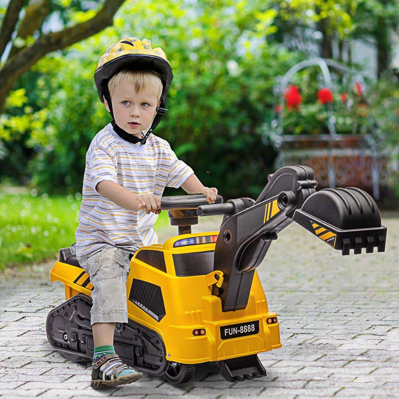 Aosom 3 in 1 Ride on Excavator Bulldozer Road Roller, No Power Ride on Construction Pretend Play with Music, for 18-48 Months, Yellow, 3 of 7