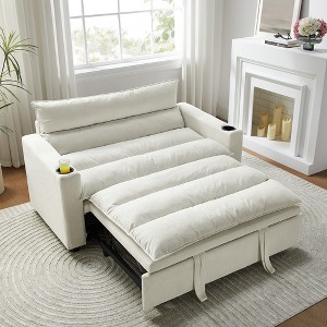 Multi-Functional Velvet Sleeper Sofa, 3-in-1 Loveseat Pull-Out Bed with Adjustable Recliner, Durable Steel Frame - 1 of 4