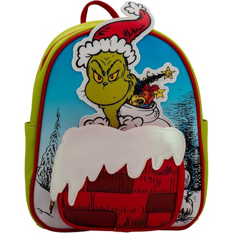 The Grinch AI ACCESSORY INNOVATIONS The Grinch Mini Cosplay PU Backpack Purse, Shoulder Bag with Epoxy Filled Metal Max Charm, 10.5 Inch