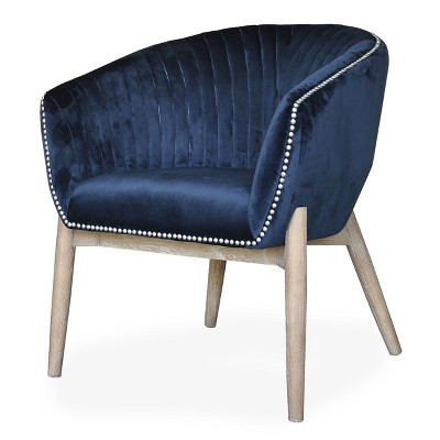 HomeRoots 28" Blue And Brown Velvet Arm Chair