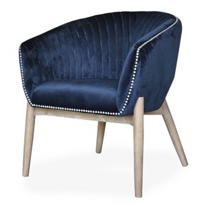 HomeRoots 28" Blue And Brown Velvet Arm Chair - 1 of 4