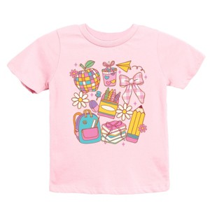 School Supplies Coquette - Kids Youth Short Sleeve Tee and Toddler Short Sleeve Tee - 1 of 3