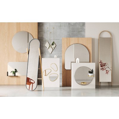 Natural Wood Full Length Arched Leaning Mirror