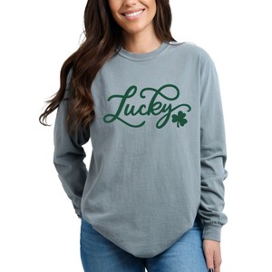 Simply Sage Market Cursive Lucky Clover  Garment Dyed Long Sleeve - 1 of 4