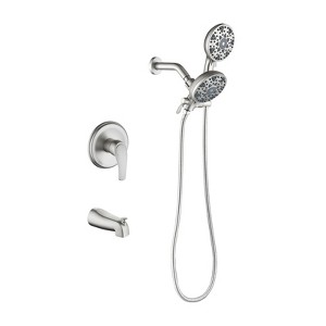 Cobbe Wall Mount Shower Faucet Kit Single Handle with 6 Settings ABS Dual Shower Head and Tub Spout with 59-Inch Hose and Valve Brushed Nickel - 1 of 4
