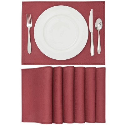 Farmlyn Creek Woven Placemat Set of 6 for Dining Table, Patio, 12.75 x 16.75 in, Burgundy